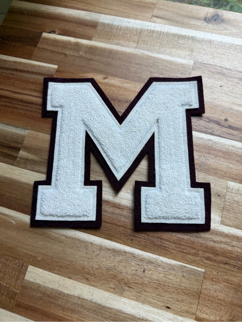 Letterman “M” maroon and white